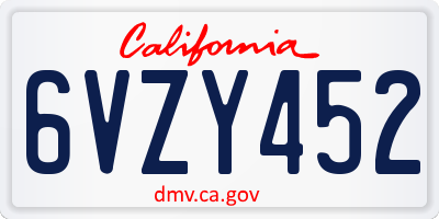 CA license plate 6VZY452