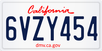 CA license plate 6VZY454