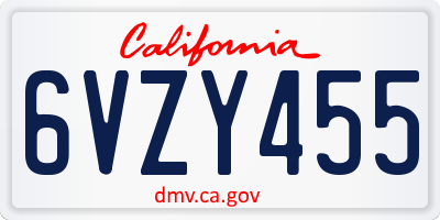 CA license plate 6VZY455