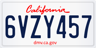 CA license plate 6VZY457