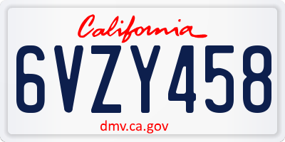 CA license plate 6VZY458