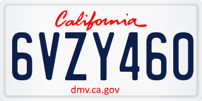 CA license plate 6VZY460