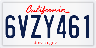CA license plate 6VZY461