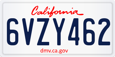 CA license plate 6VZY462