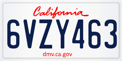 CA license plate 6VZY463
