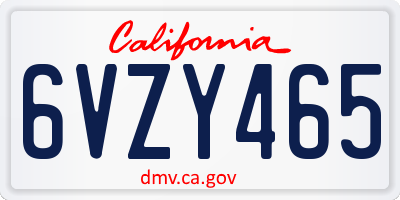 CA license plate 6VZY465