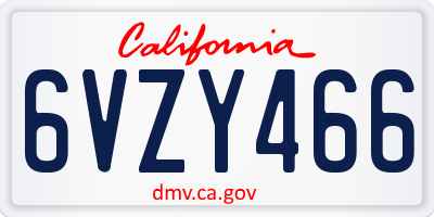 CA license plate 6VZY466