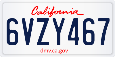 CA license plate 6VZY467