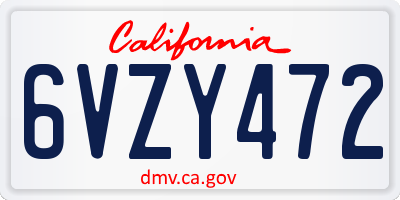 CA license plate 6VZY472