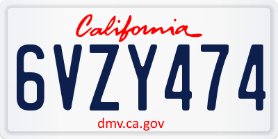 CA license plate 6VZY474