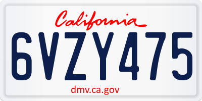 CA license plate 6VZY475