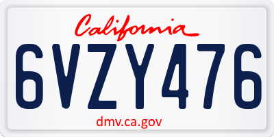 CA license plate 6VZY476