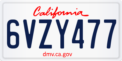 CA license plate 6VZY477