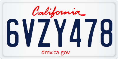 CA license plate 6VZY478