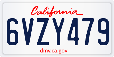 CA license plate 6VZY479