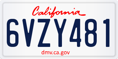CA license plate 6VZY481