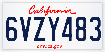CA license plate 6VZY483
