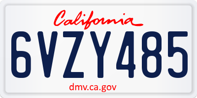 CA license plate 6VZY485