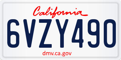 CA license plate 6VZY490