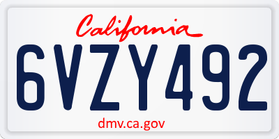 CA license plate 6VZY492