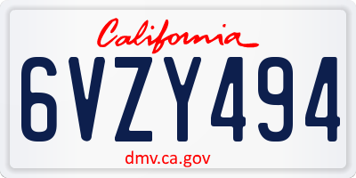 CA license plate 6VZY494