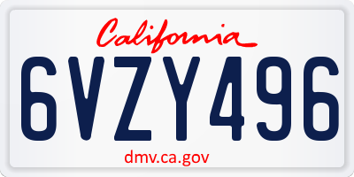 CA license plate 6VZY496