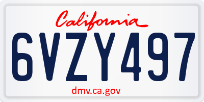 CA license plate 6VZY497