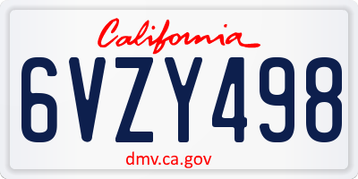 CA license plate 6VZY498