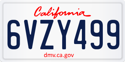 CA license plate 6VZY499