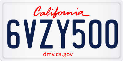 CA license plate 6VZY500