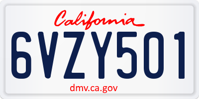 CA license plate 6VZY501
