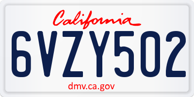 CA license plate 6VZY502