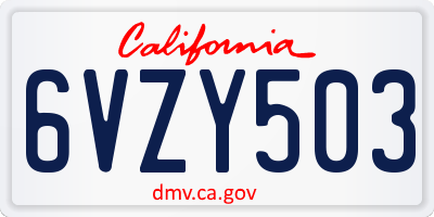 CA license plate 6VZY503