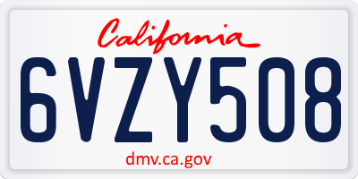 CA license plate 6VZY508
