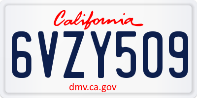 CA license plate 6VZY509