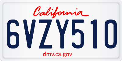 CA license plate 6VZY510