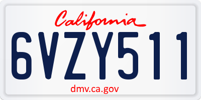 CA license plate 6VZY511