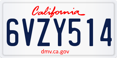 CA license plate 6VZY514