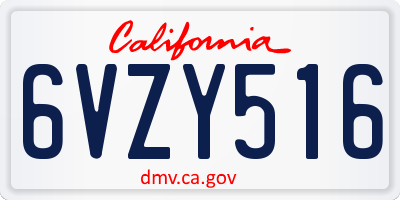 CA license plate 6VZY516