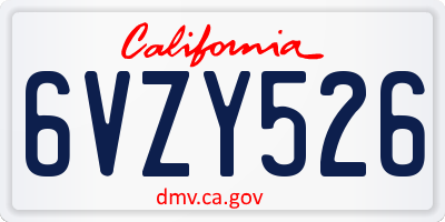 CA license plate 6VZY526