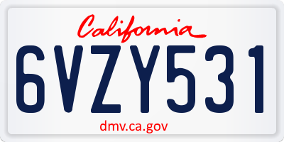 CA license plate 6VZY531