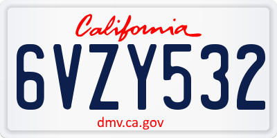 CA license plate 6VZY532