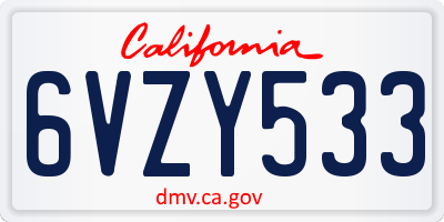 CA license plate 6VZY533