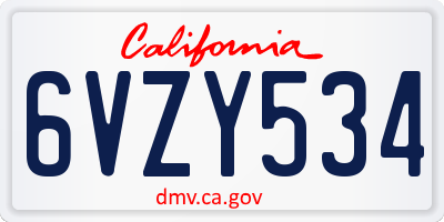 CA license plate 6VZY534