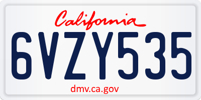 CA license plate 6VZY535