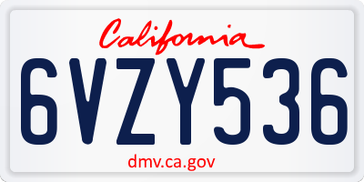 CA license plate 6VZY536