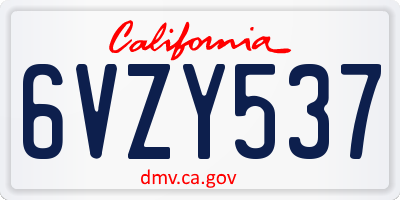 CA license plate 6VZY537