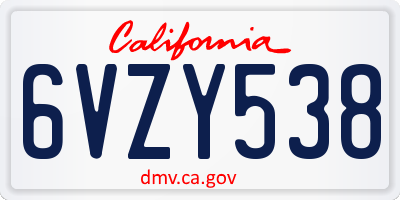 CA license plate 6VZY538