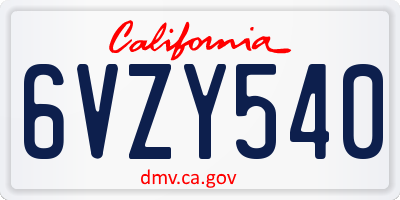 CA license plate 6VZY540