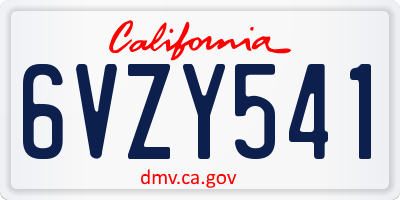 CA license plate 6VZY541